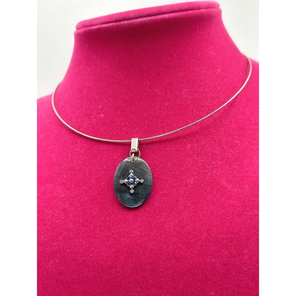 Monet Victorian Pendant Iridescent Sterling Silver Choker boho chic J-01-97